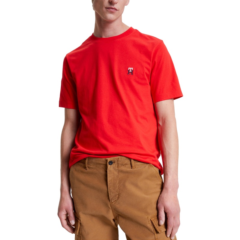 Tommy Hilfiger Mens Regular Fit Monogram Short Sleeve T Shirt Firework Red Small