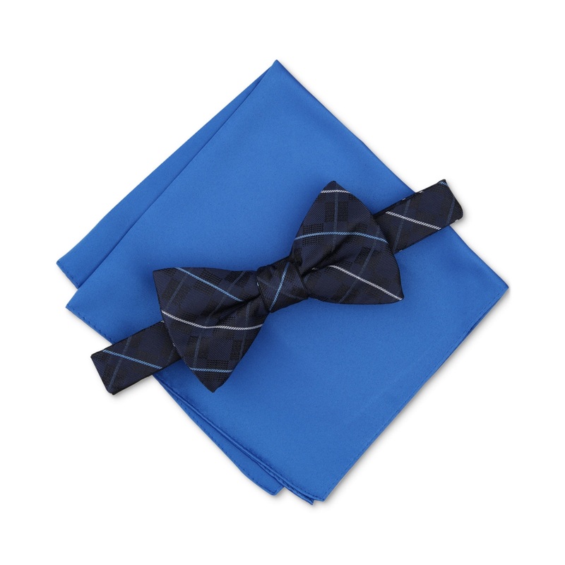 Alfani Men's Canfield Grid Bow Tie  Navy Blue Necktie