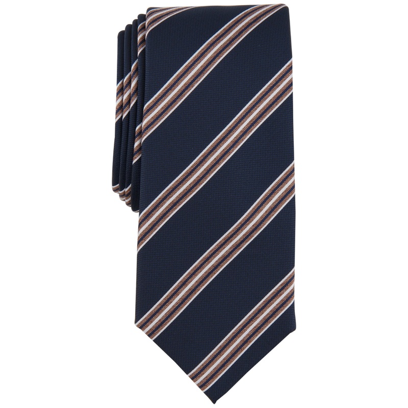 Alfani Mens Delafield Stripe Cognac Blue Tie Necktie