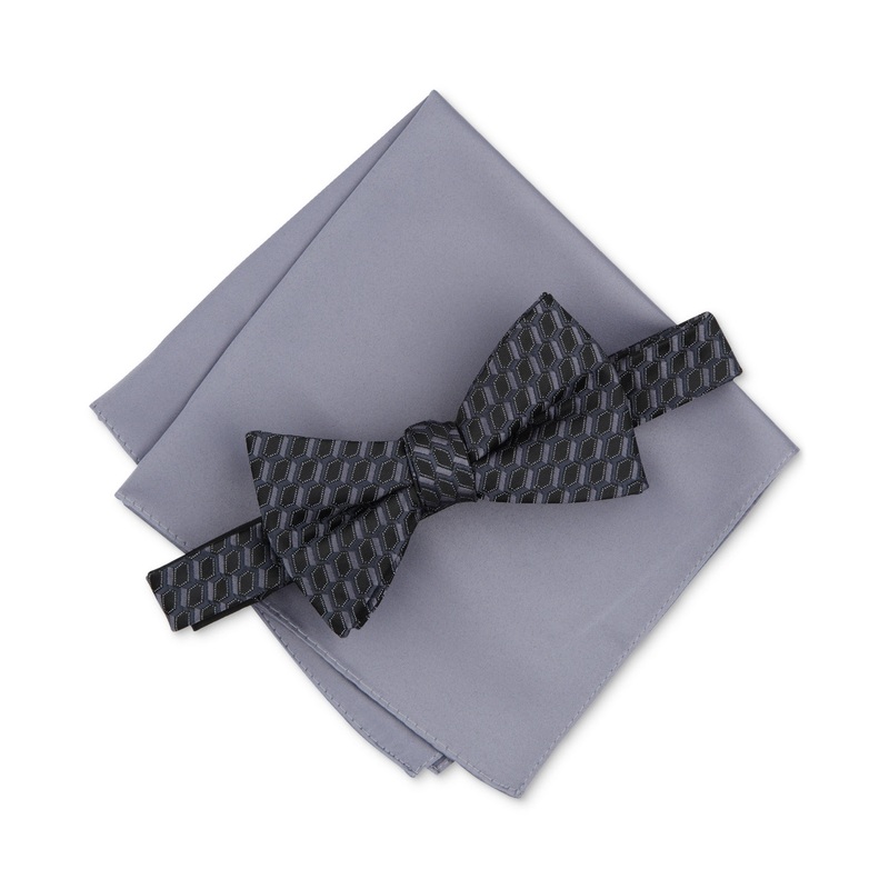 Alfani Mens Empire Geo Print Bow Tie Charcoal Grey Necktie