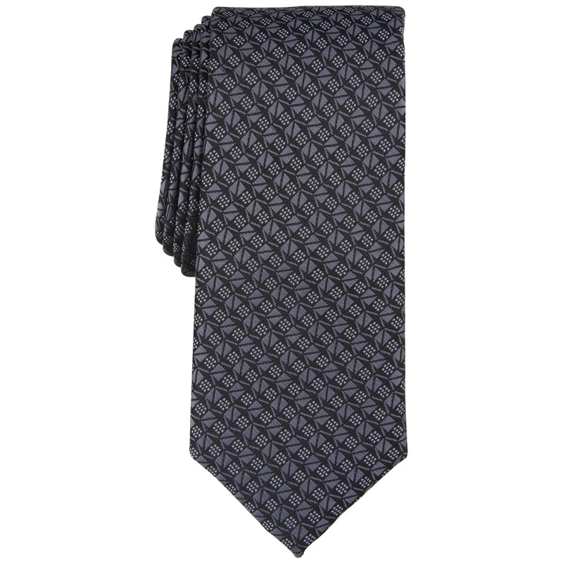Alfani Mens Necktie  Geo Print Tie Charcoal Grey Necktie