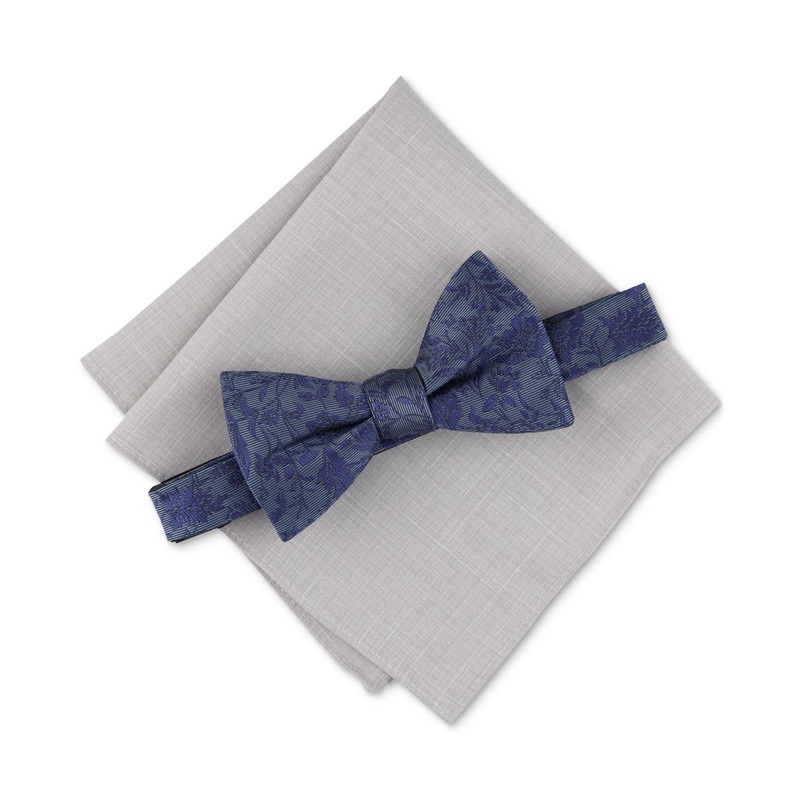 Bar III Mens 2 Piece Edken Bow Tie  Pocket Square Set Denim Blue Necktie