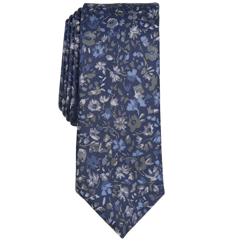 Bar III Mens Blue Floral Tie Necktie