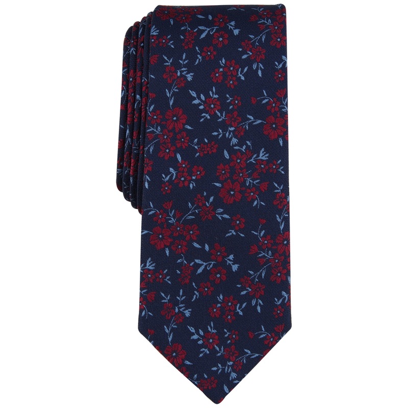 Bar III Mens Kelso Floral Tie Burgundy Red Necktie