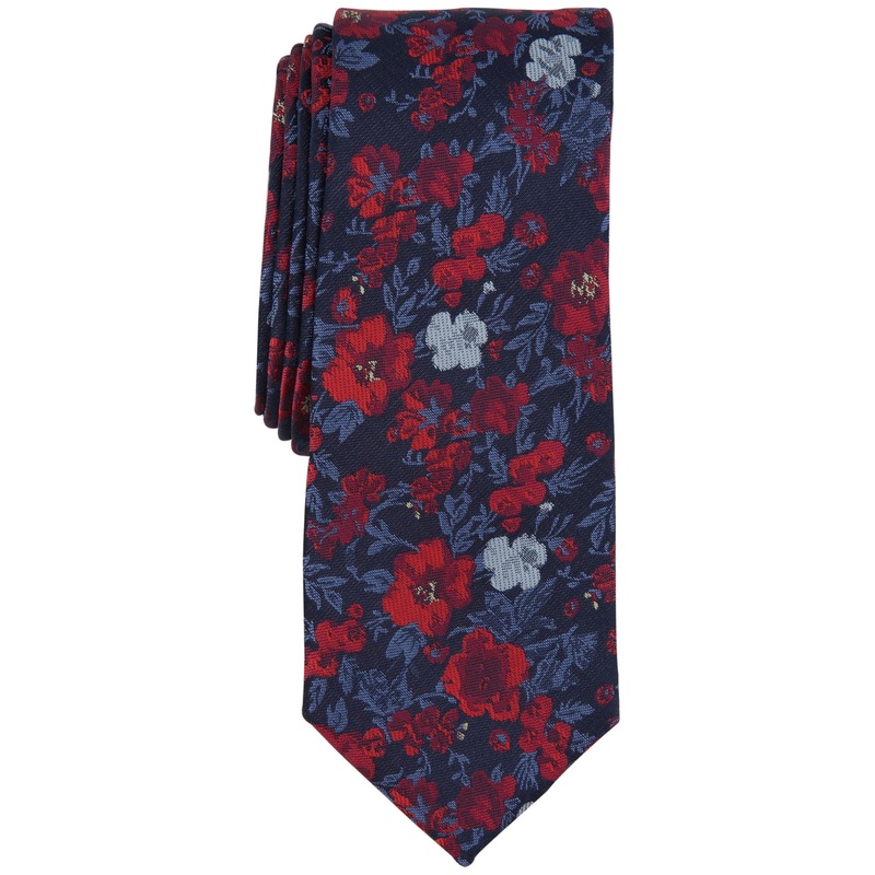 Bar III Mens Lisbon Floral Print Tie Red Necktie