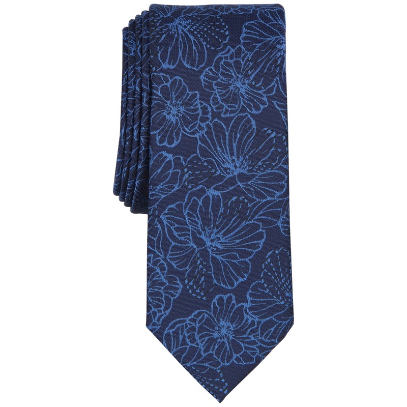 Bar III Mens Necktie Dermott Floral Tie Navy Blue
