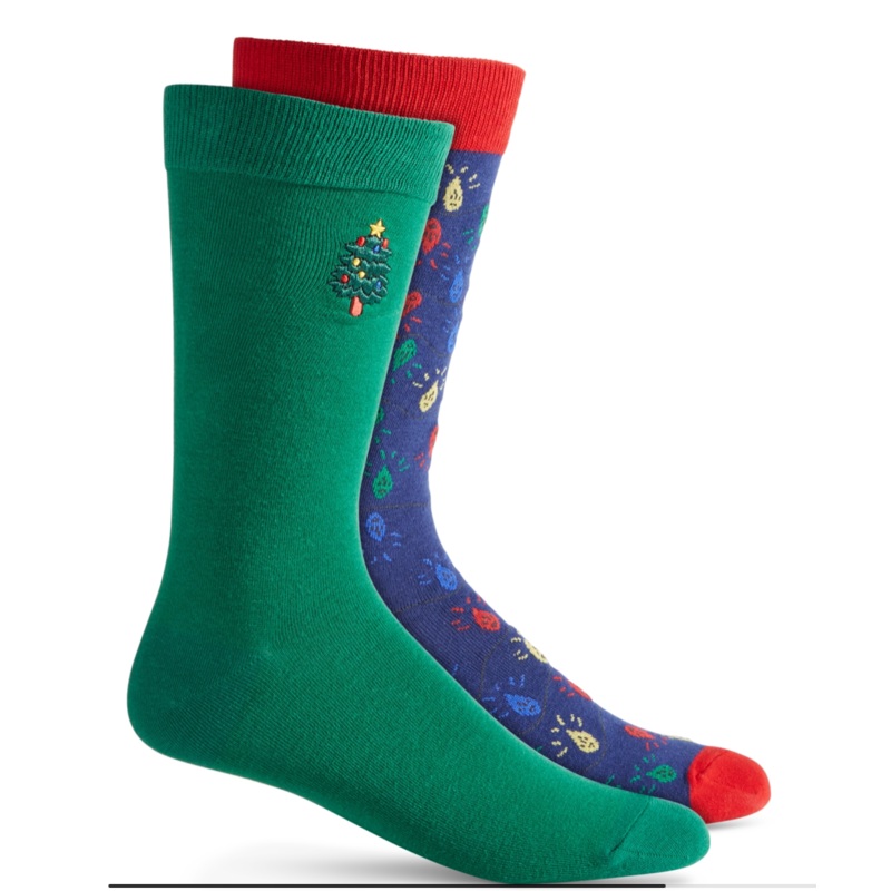 Club Room Holiday 2 Pack Crew Socks Holiday Lights Green Blue One Size