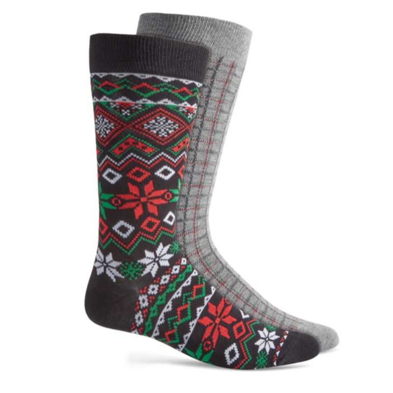 Club Room Holiday 2 Pack Crew Socks Snowflake Isle Black One Size