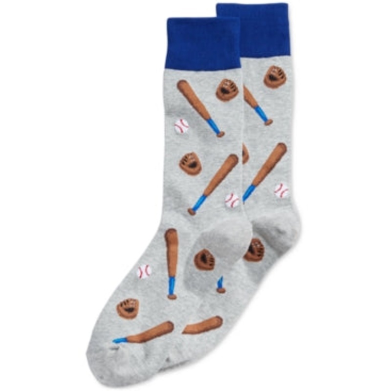 Hot Sox Mens Baseball Design Crew Socks Grey 10 to 13