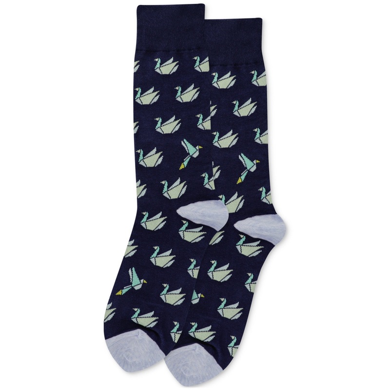 Hot Sox Mens Origami Swan Patterned Crew Socks Navy Blue Size 10 to 13
