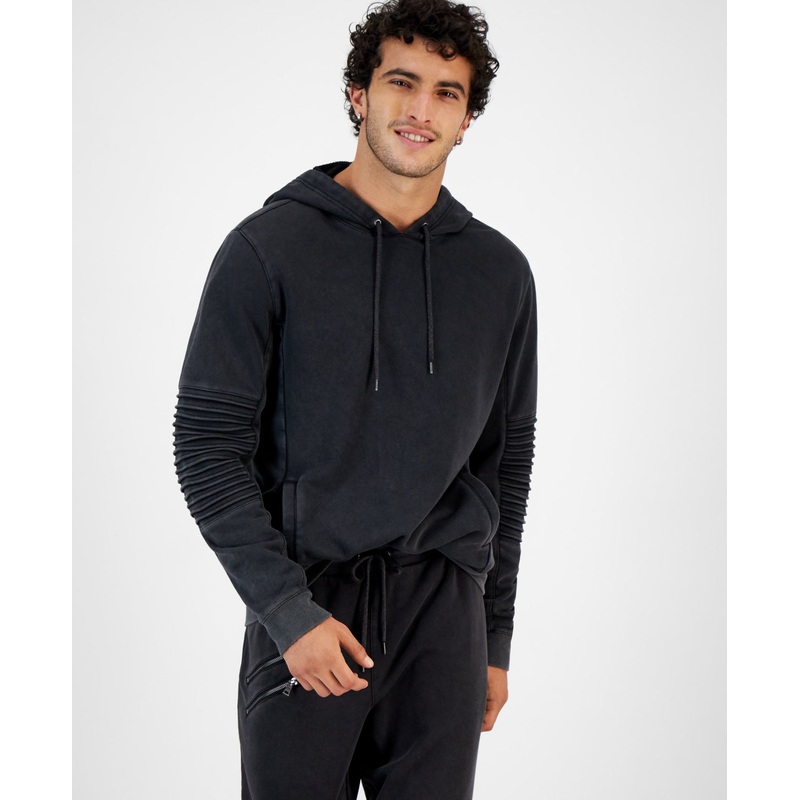 INC International Concepts Mens Regular-Fit Moto Hoodie Sweatshirt  Black Small