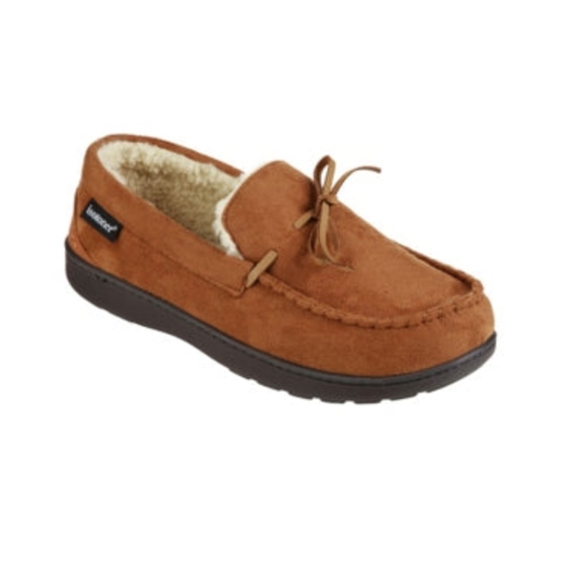 Isotoner Signature Mens Memory Foam Moccasins Slippers Brown Medium  8 to 9