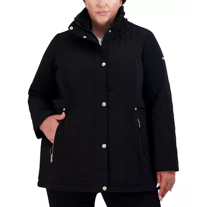 LAUNDRY BY SHELLI SEGAL Women's Plus Lined Quilted Coat 2X Black