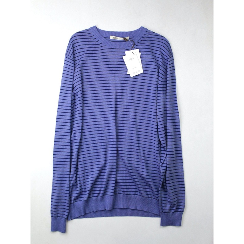 Maurizio Baldassari Mens Navy Blue Crewneck Stripe Sweater Size 52 Blue