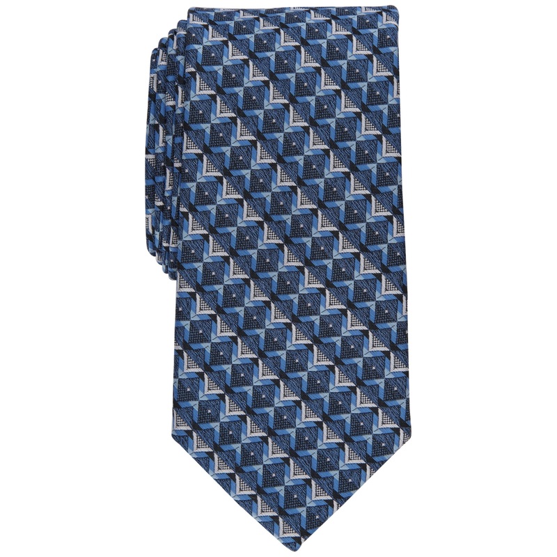 Perry Ellis Mens Necktie Chandler Geometric Print Navy Blue Tie