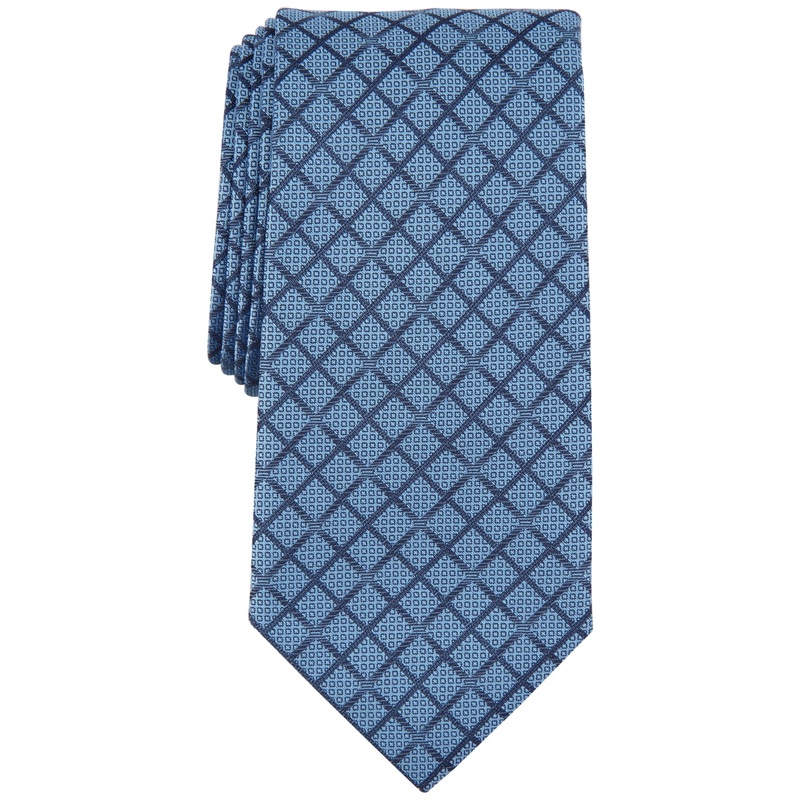 Perry Ellis Mens Necktie Moretto Grid Blue Tie