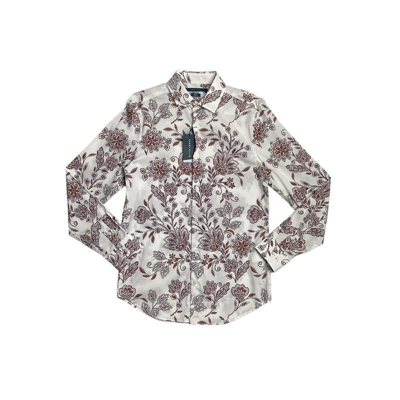Perry Ellis Mens Slim Fit Floral Button Down Shirt Bright White Medium