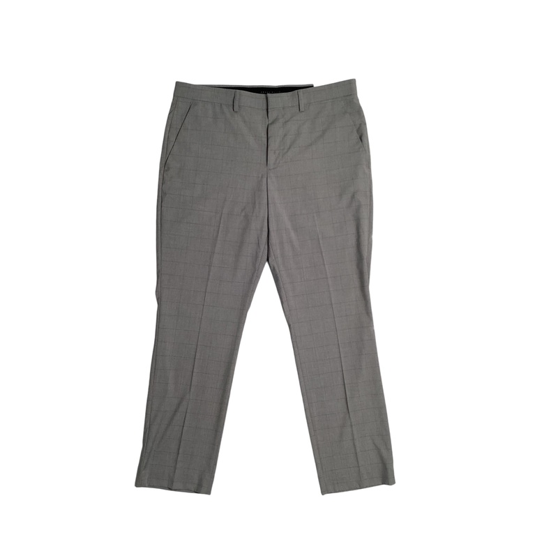 Perry Ellis Portfolio Mens Slim Fit Windowpane Dress Pants Dark Gray 36 x 32