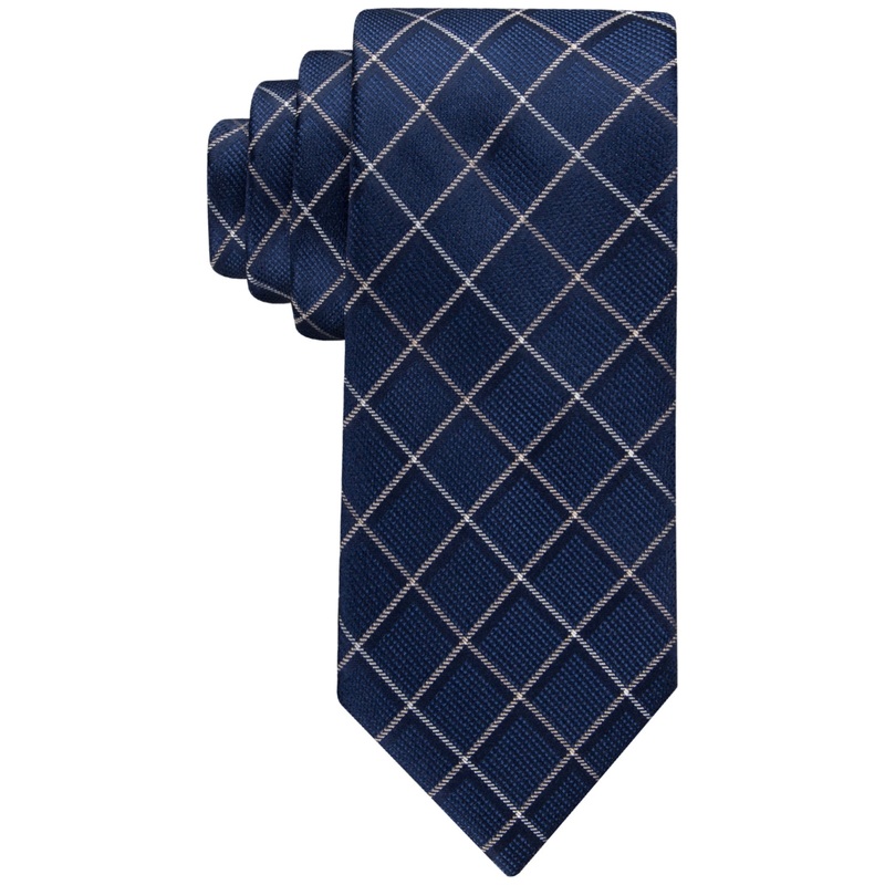Tommy Hilfiger Mens Necktie Classic Shadow Grid Light Brown Tie