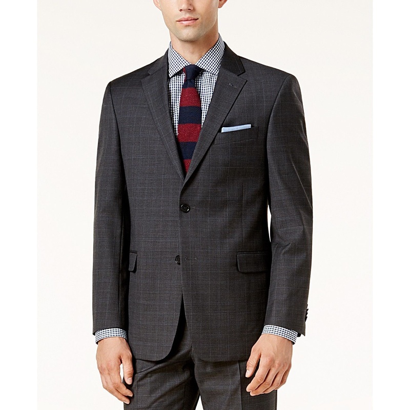 Tommy Hilfiger Modern-Fit TH Flex Performance Plaid Suit Jacket 40L Grey