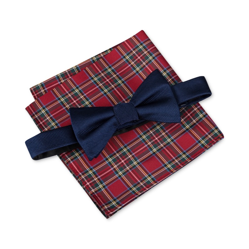 Tommy Hilfiger Twill Bow Tie Royal Plaid Navy Blue Red Necktie