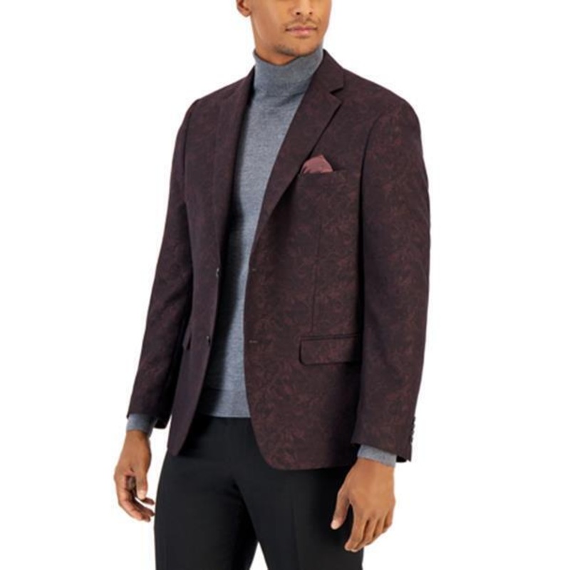 ALFANI Men's Blazer Burgundy 36R Sport Coat Slim-Fit Jacquard
