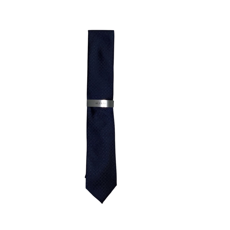 Alfani Mens Geo Print Solid Tie Navy Blue Necktie