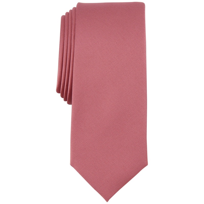 Alfani Mens Solid Texture Slim Tie Coral Pink Necktie