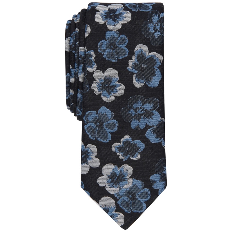 Bar III Mens Hill Floral Print Tie Light Blue Necktie