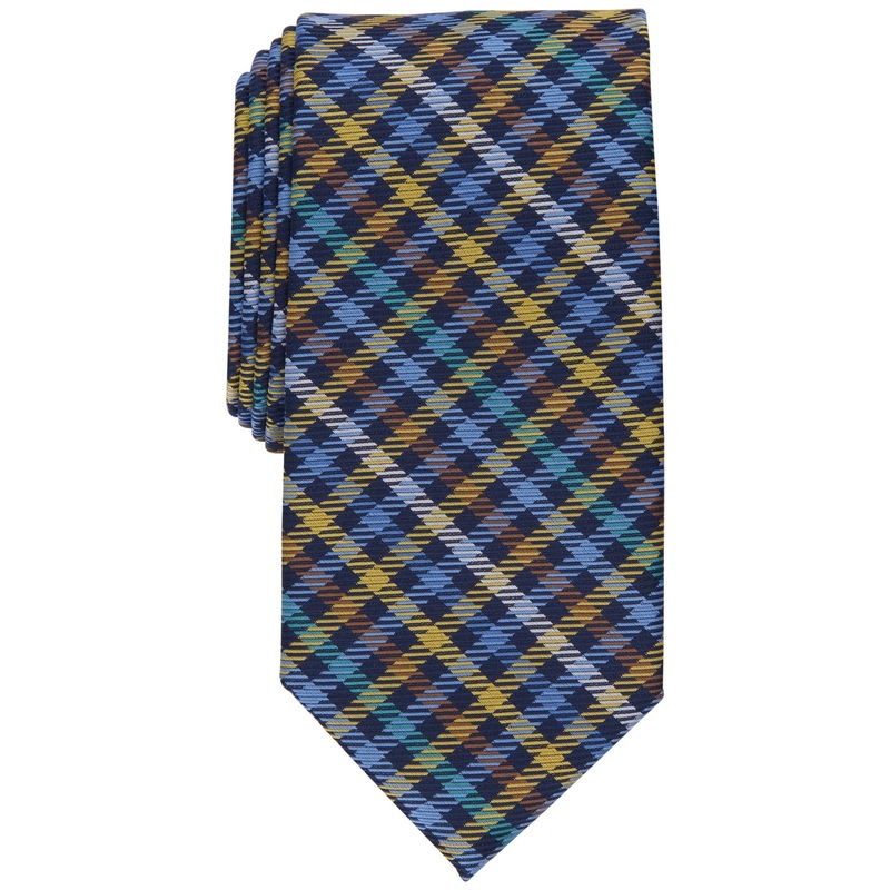 Club Room Mens Mott Plaid Tie Yellow Necktie