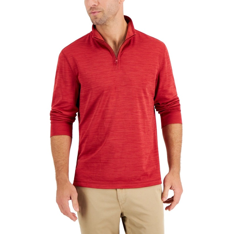 Club Room Mens Quarter-Zip Tech Sweatshirt Karanda Red Medium