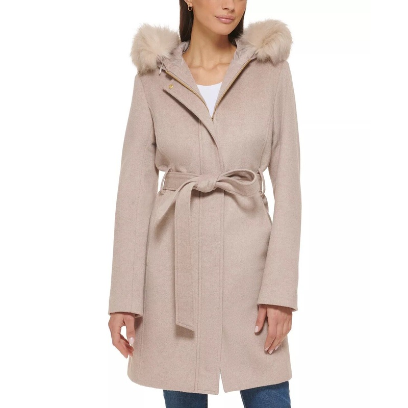 Cole Haan Women's Belted Coat Beige Bone Size 12 NO HOOD