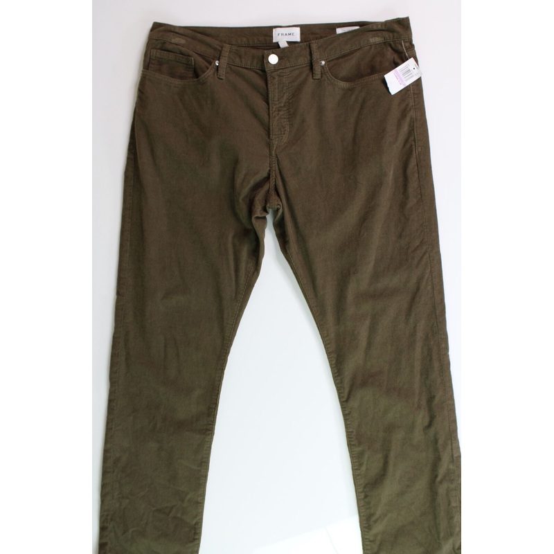 FRAME L'Homme Mens Slim Fit Corduroy Pants 38 x 32 Military Green