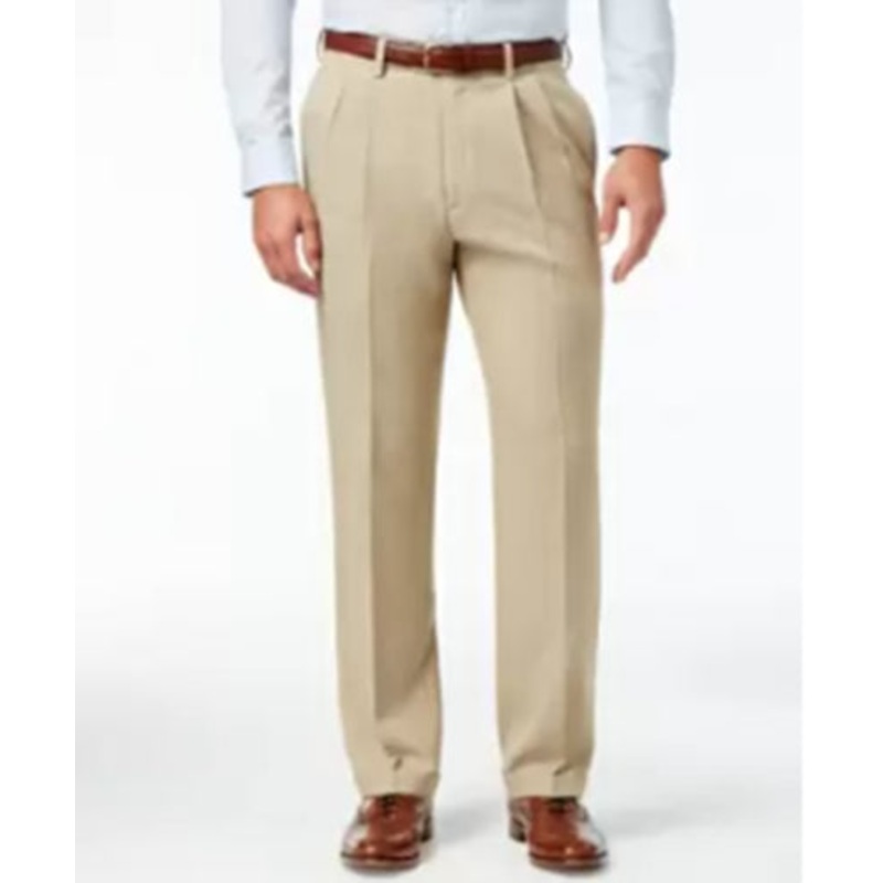 Haggar Eclo Stria Classic Fit Flat Expandable Dress Pants 33 x 30 Sand