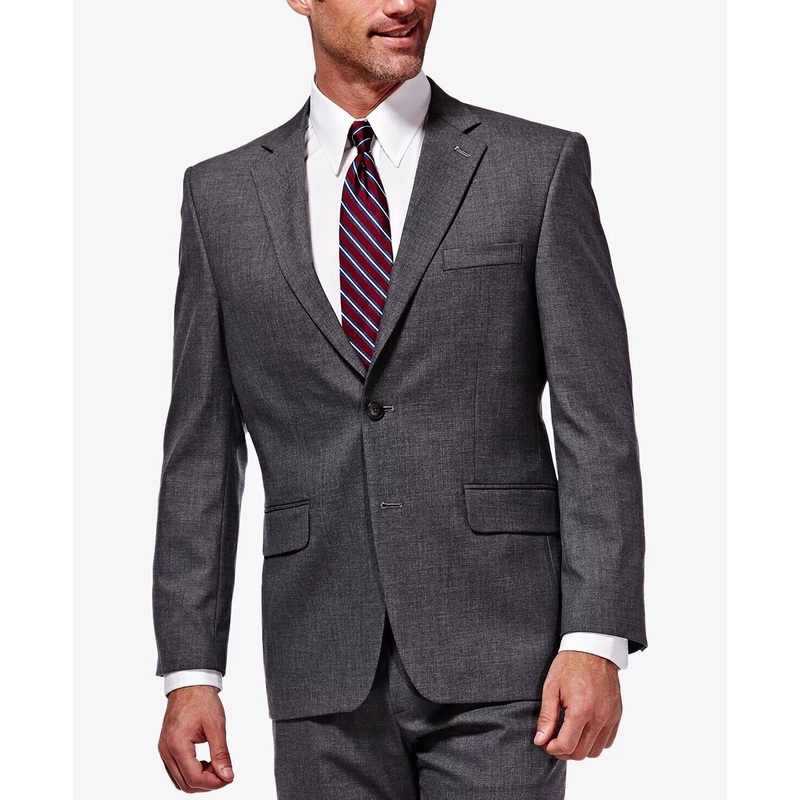 HAGGAR J.M. Mens Suit Jacket Dark Grey 44L Classic Fit Stretch Sharkskin