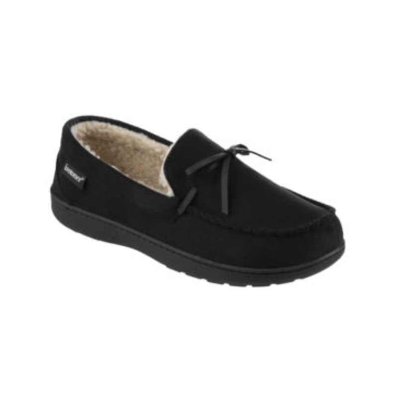 Isotoner Men's Memory Foam Microsuede Moccasin Slippers Black Medium  8 to 9