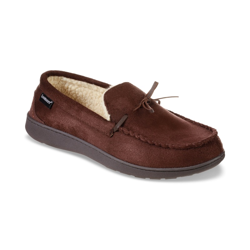Isotoner Signature Mens Dark Chocolate Brown Moccasin Slippers Medium 8 to 9