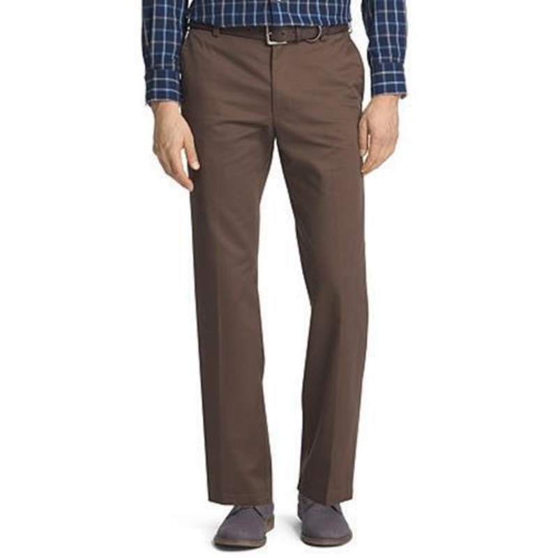 IZOD Men's American Straight-Fit Flat Front Chino Khaki Pants 29 x 30 Brown