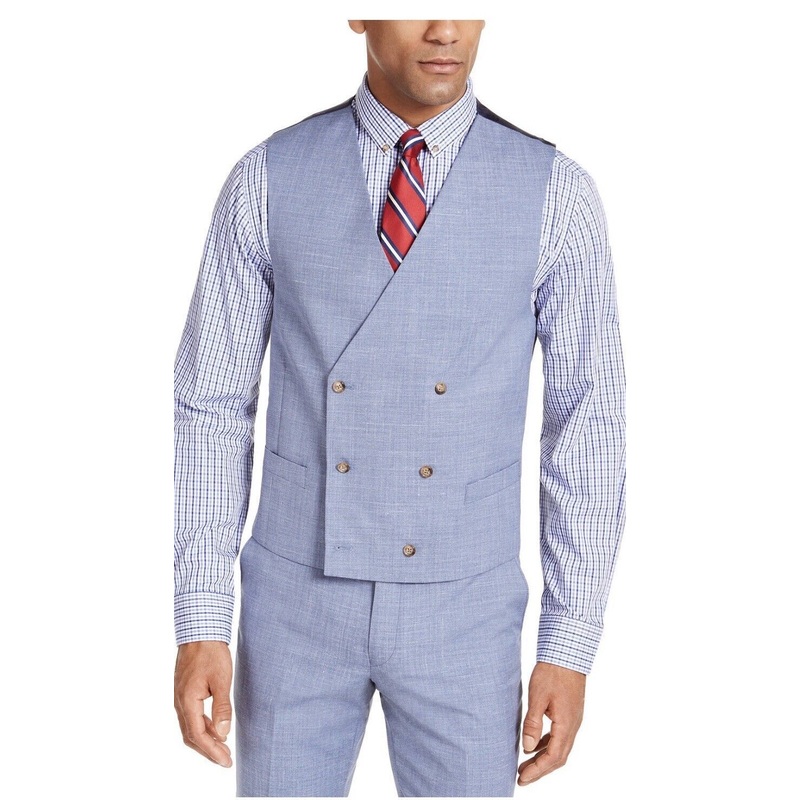 Lauren Ralph Lauren Men's Stretch Textured Double-Breasted Suit Vest Small Blue