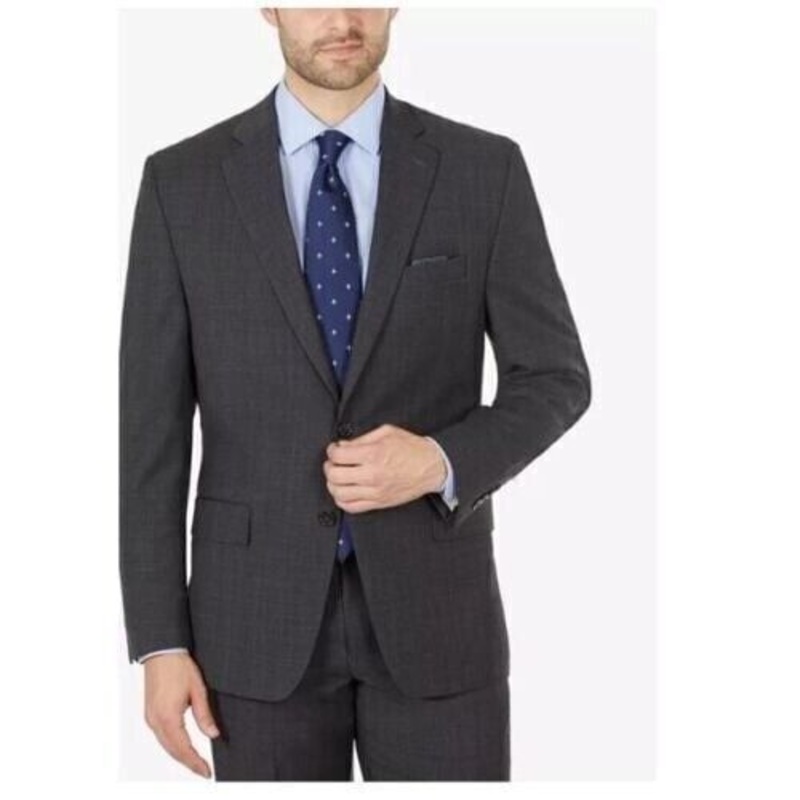 Lauren Ralph Lauren Mens Classic Fit Suit Jacket 44S Grey Blue Plaid