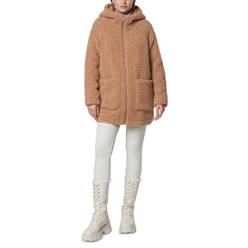 MARC NEW YORK Women's Seneca Hooded Teddy Coat Small Camel Brown