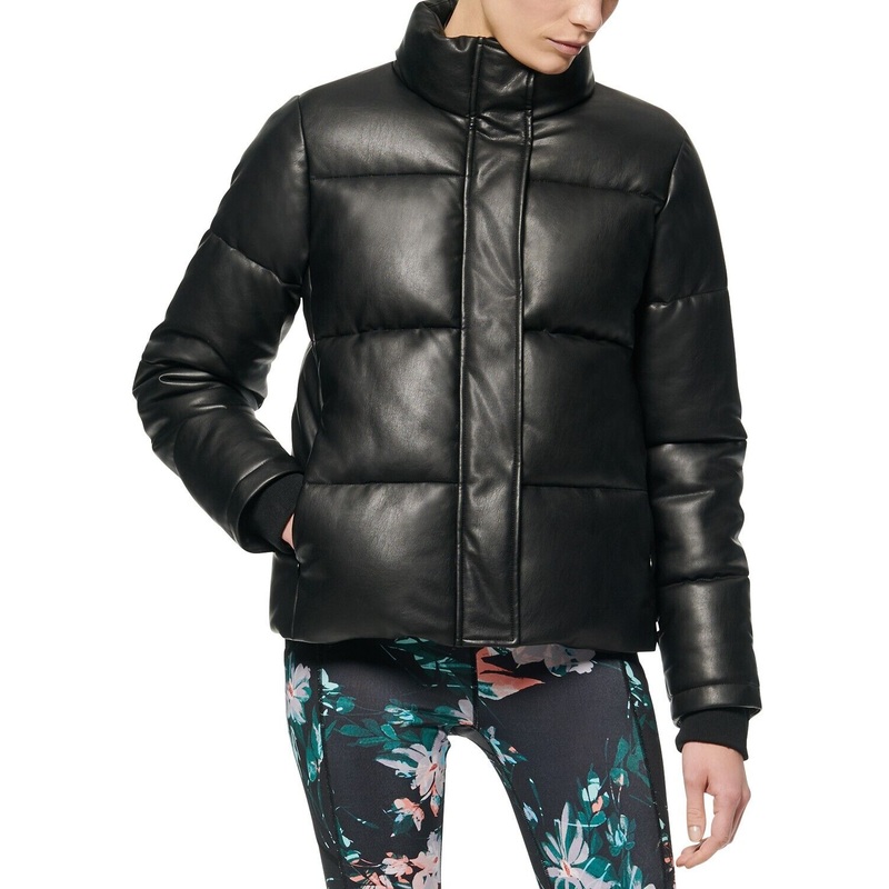 Marc New York Womens Faux-Leather Puffer Coat XL Black