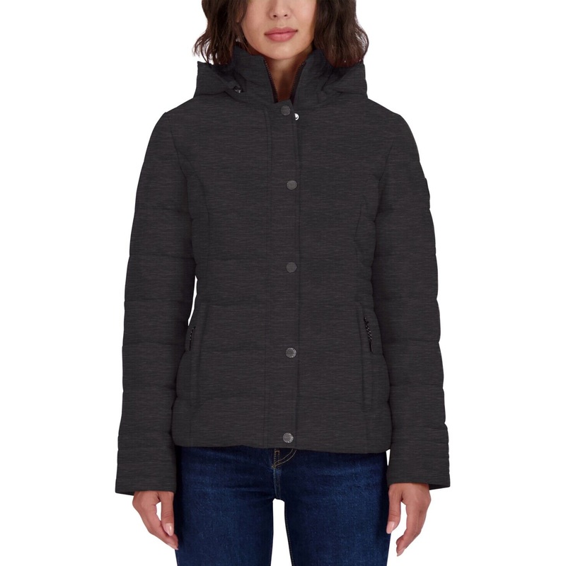 Nautica Women's Hooded Packable Puffer Coat Medium Charcoal Grey