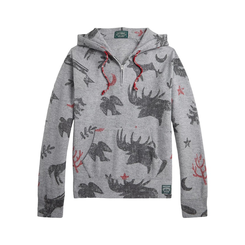 Polo Ralph Lauren Mens Brushed Fleece Graphic Hoodie Sweatshirt Small Grey