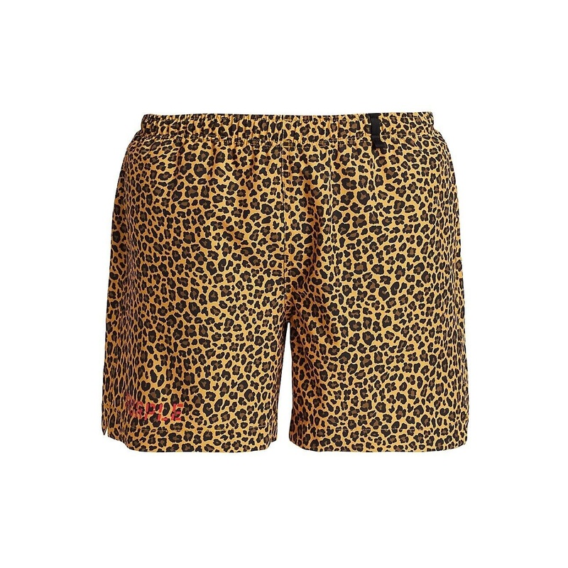 Purple Brand Men's Leopard Print Logo Swim Shorts XL Brown Leopard