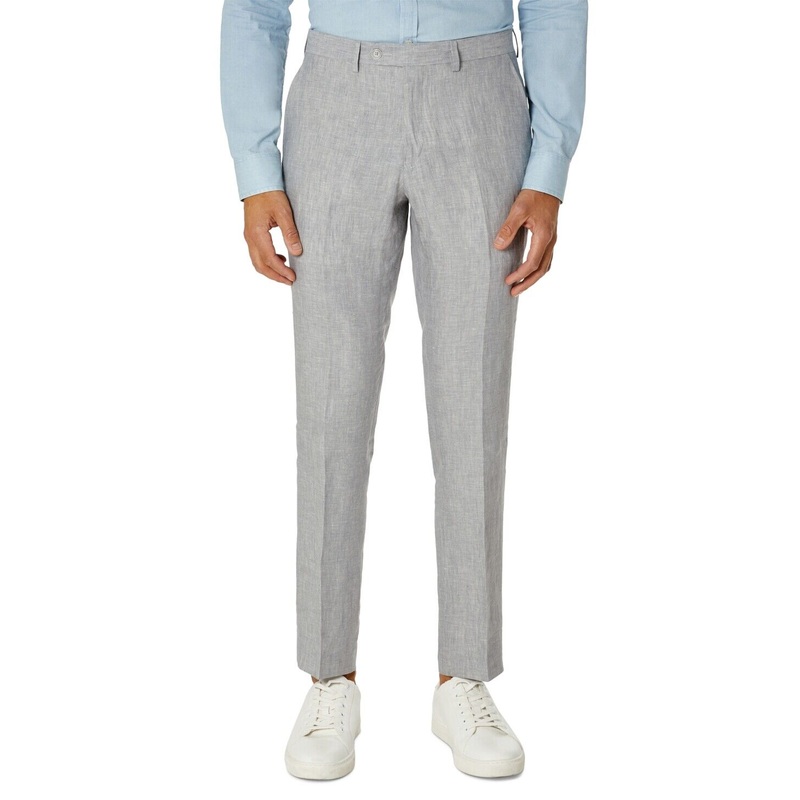 Tommy Hilfiger Mens Modern Fit Light Grey Linen Dress Pants 40 x 32