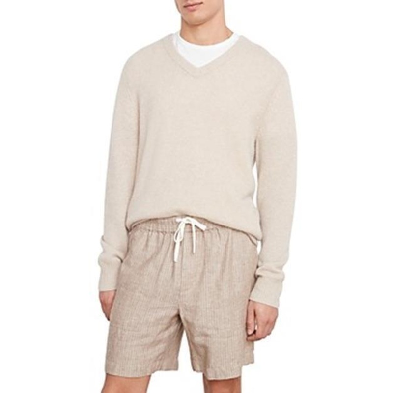 Vince Men's Stripe Hemp Shorts Driftwood Ashwood Size Large Drawstring