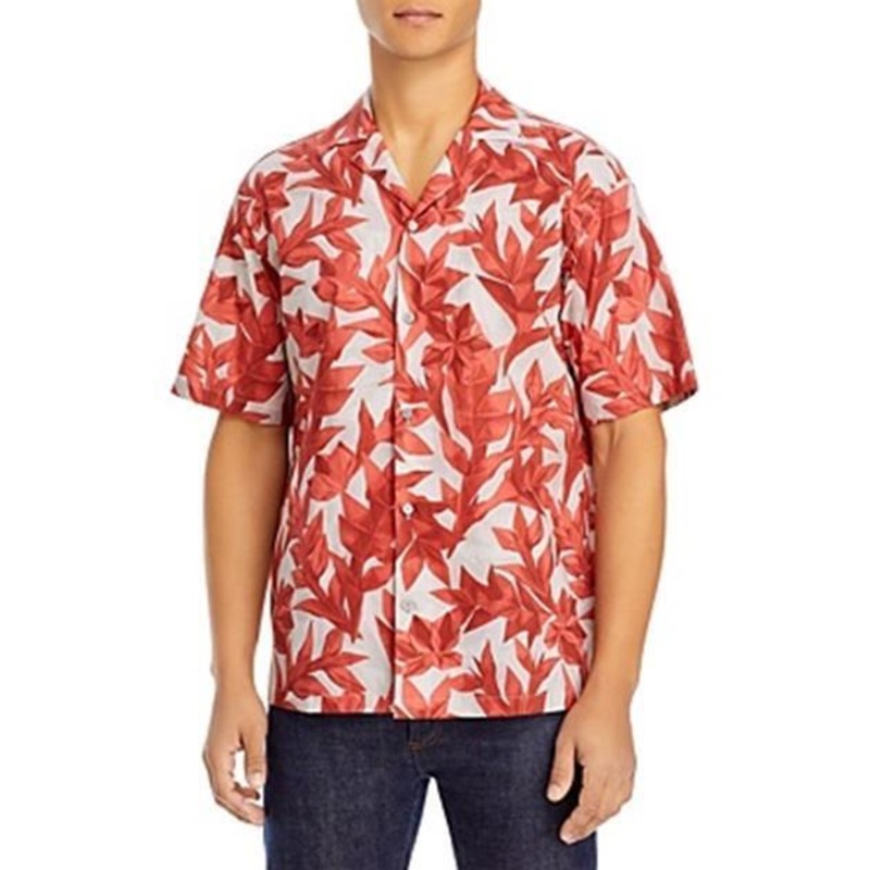 Z Zegna Mens Short-Sleeved Button-Front Shirt Medium Hawaiian Red Floral
