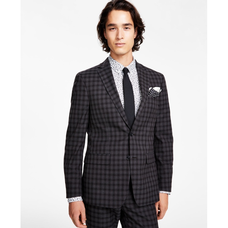Bar III Men's Slim Fit Check Sport Coat Blazer Brown Check 40R