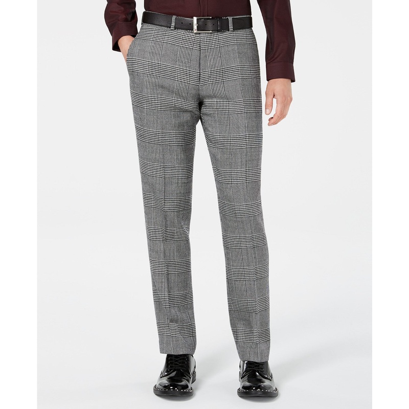 Bar III Men's Slim Fit Plaid Suit Dress Pants Black White 32 x 32